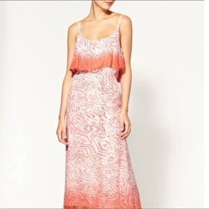 Anthropologie Sanctuary Sleeveless Flounce‎ Midi Dress in Pink & White, Size XS